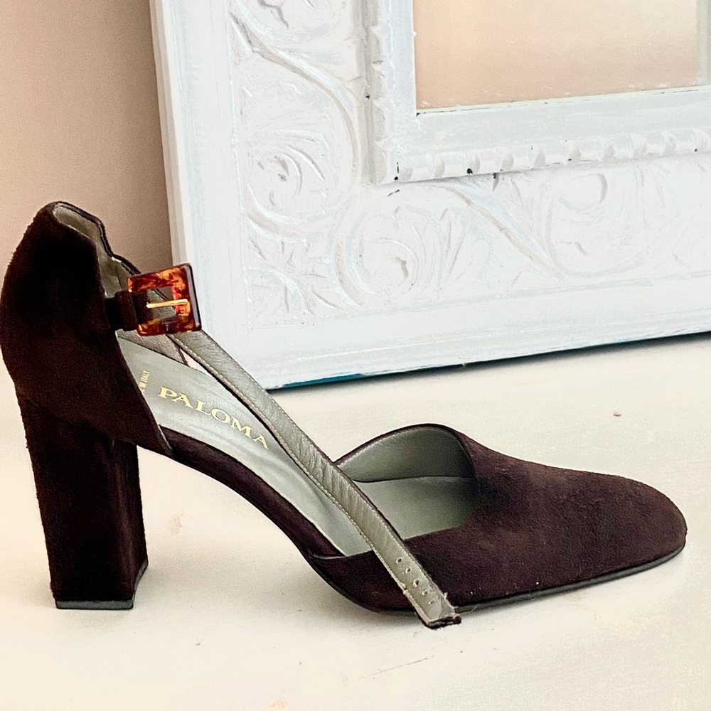 Paloma Picasso Dark Chocolate Brown Suede Heels Size 9 Italy